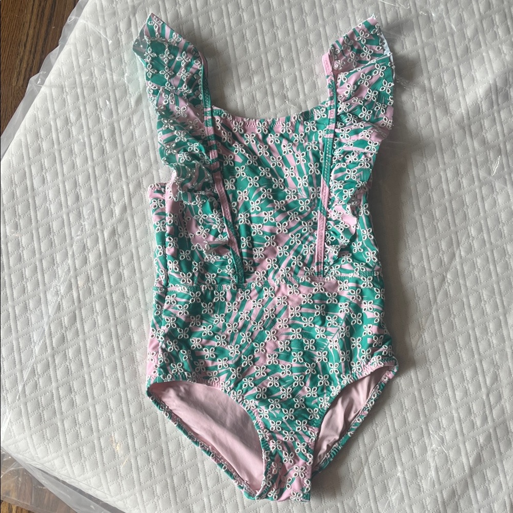 Charming Green and Pink Kids Swim One Piece